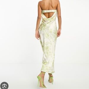 NA-KD x Julie Ferreri satin bandeau max dress in floral